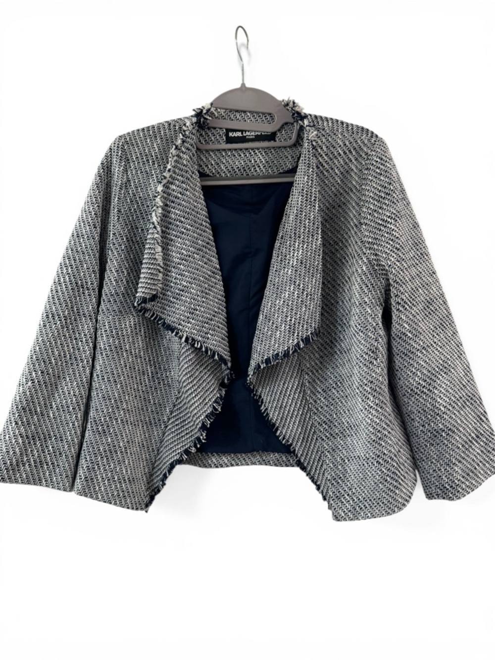 Karl Lagerfeld Blue & White Open-Front Tweed Jacket - Size M